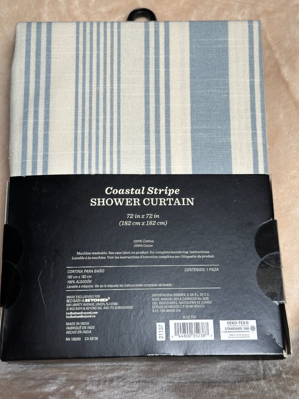 Bee & Willow Coastal Stripe Shower Curtain 100% Cotton 72"x72" Machine Washable - Picture 5 of 13